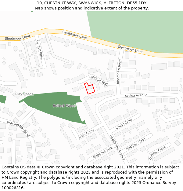 10, CHESTNUT WAY, SWANWICK, ALFRETON, DE55 1DY: Location map and indicative extent of plot