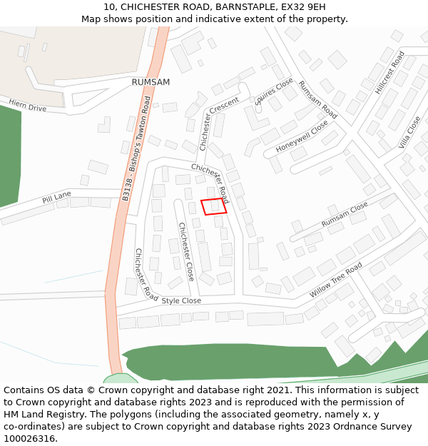 10, CHICHESTER ROAD, BARNSTAPLE, EX32 9EH: Location map and indicative extent of plot