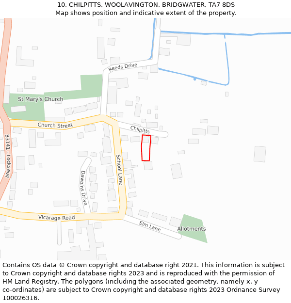 10, CHILPITTS, WOOLAVINGTON, BRIDGWATER, TA7 8DS: Location map and indicative extent of plot