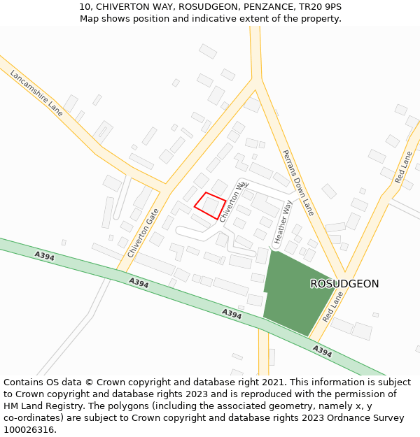 10, CHIVERTON WAY, ROSUDGEON, PENZANCE, TR20 9PS: Location map and indicative extent of plot