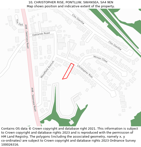 10, CHRISTOPHER RISE, PONTLLIW, SWANSEA, SA4 9EN: Location map and indicative extent of plot