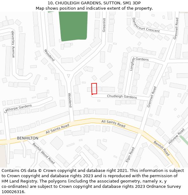 10, CHUDLEIGH GARDENS, SUTTON, SM1 3DP: Location map and indicative extent of plot