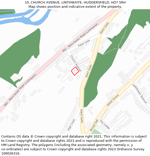 10, CHURCH AVENUE, LINTHWAITE, HUDDERSFIELD, HD7 5RH: Location map and indicative extent of plot