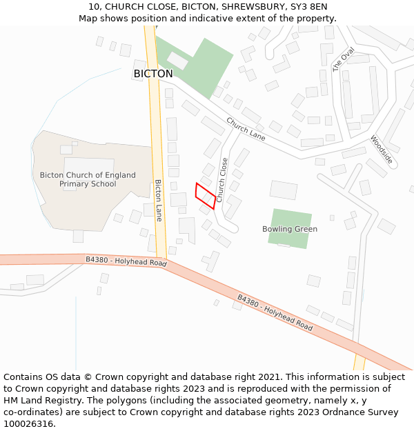 10, CHURCH CLOSE, BICTON, SHREWSBURY, SY3 8EN: Location map and indicative extent of plot