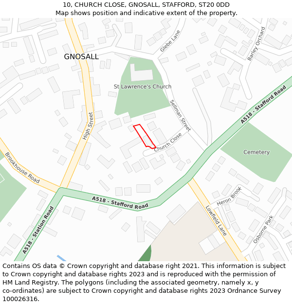 10, CHURCH CLOSE, GNOSALL, STAFFORD, ST20 0DD: Location map and indicative extent of plot