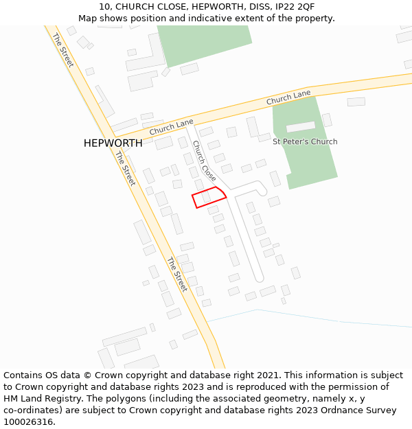 10, CHURCH CLOSE, HEPWORTH, DISS, IP22 2QF: Location map and indicative extent of plot