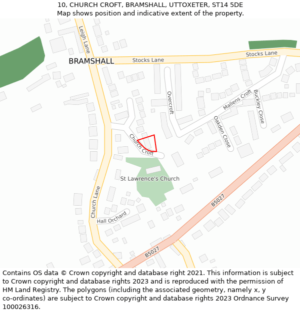 10, CHURCH CROFT, BRAMSHALL, UTTOXETER, ST14 5DE: Location map and indicative extent of plot