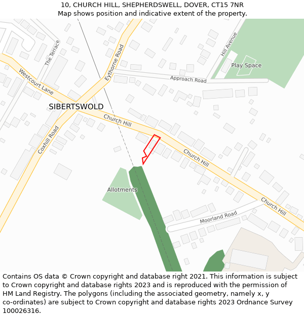 10, CHURCH HILL, SHEPHERDSWELL, DOVER, CT15 7NR: Location map and indicative extent of plot