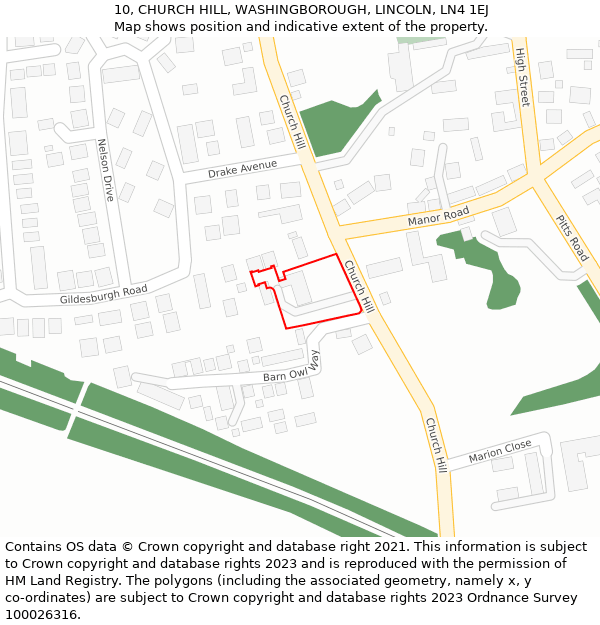 10, CHURCH HILL, WASHINGBOROUGH, LINCOLN, LN4 1EJ: Location map and indicative extent of plot