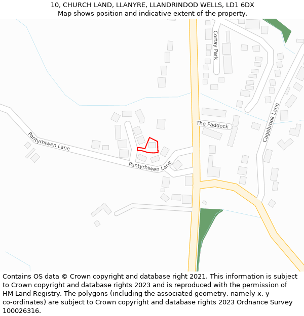 10, CHURCH LAND, LLANYRE, LLANDRINDOD WELLS, LD1 6DX: Location map and indicative extent of plot