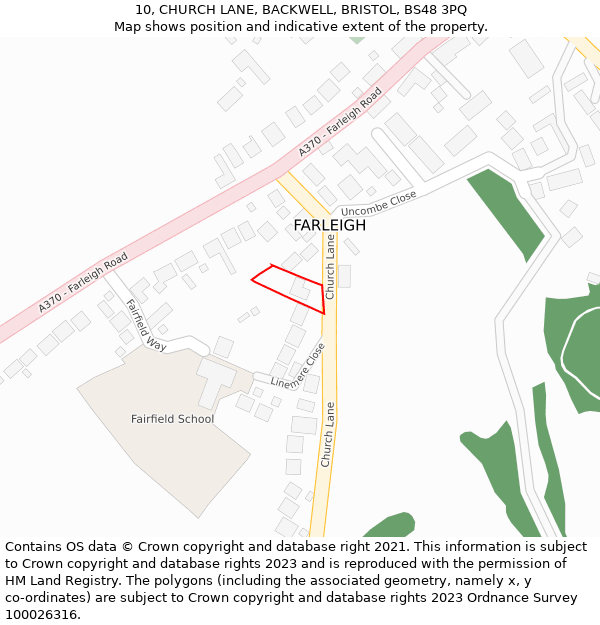 10, CHURCH LANE, BACKWELL, BRISTOL, BS48 3PQ: Location map and indicative extent of plot