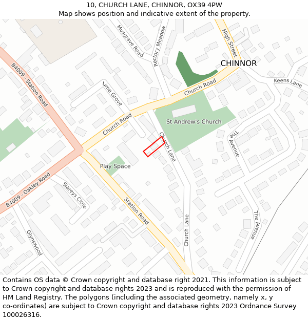 10, CHURCH LANE, CHINNOR, OX39 4PW: Location map and indicative extent of plot