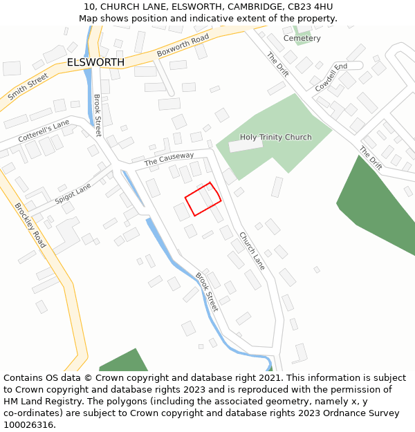 10, CHURCH LANE, ELSWORTH, CAMBRIDGE, CB23 4HU: Location map and indicative extent of plot