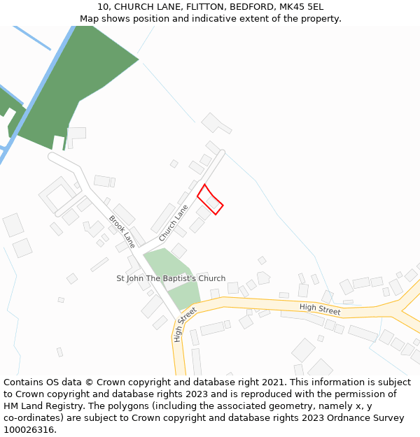 10, CHURCH LANE, FLITTON, BEDFORD, MK45 5EL: Location map and indicative extent of plot