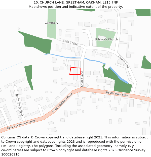 10, CHURCH LANE, GREETHAM, OAKHAM, LE15 7NF: Location map and indicative extent of plot