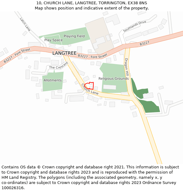 10, CHURCH LANE, LANGTREE, TORRINGTON, EX38 8NS: Location map and indicative extent of plot