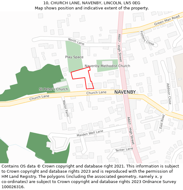 10, CHURCH LANE, NAVENBY, LINCOLN, LN5 0EG: Location map and indicative extent of plot