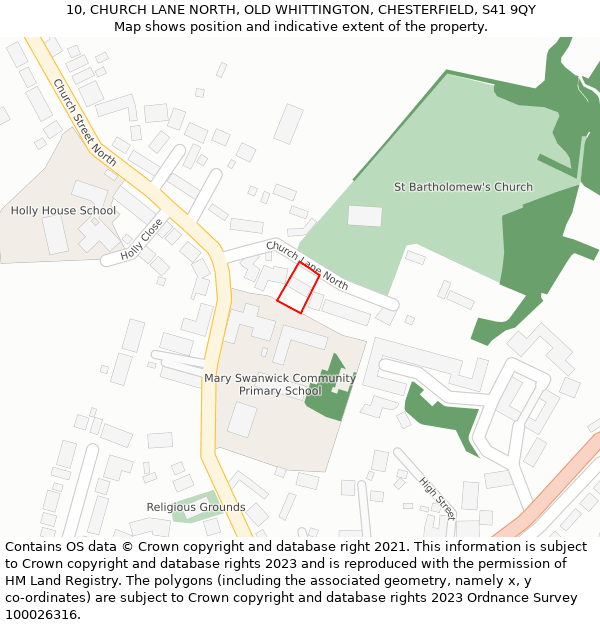 10, CHURCH LANE NORTH, OLD WHITTINGTON, CHESTERFIELD, S41 9QY: Location map and indicative extent of plot