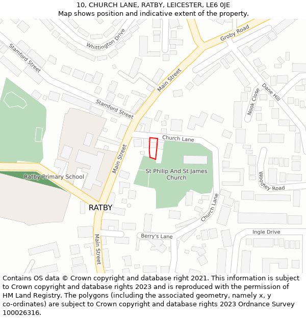 10, CHURCH LANE, RATBY, LEICESTER, LE6 0JE: Location map and indicative extent of plot