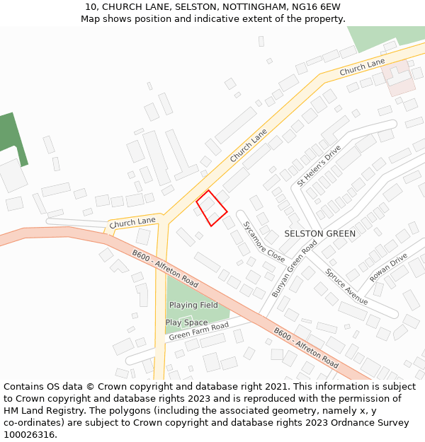 10, CHURCH LANE, SELSTON, NOTTINGHAM, NG16 6EW: Location map and indicative extent of plot
