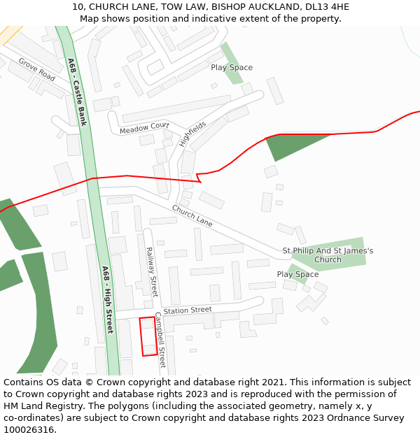 10, CHURCH LANE, TOW LAW, BISHOP AUCKLAND, DL13 4HE: Location map and indicative extent of plot