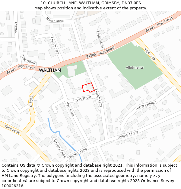 10, CHURCH LANE, WALTHAM, GRIMSBY, DN37 0ES: Location map and indicative extent of plot