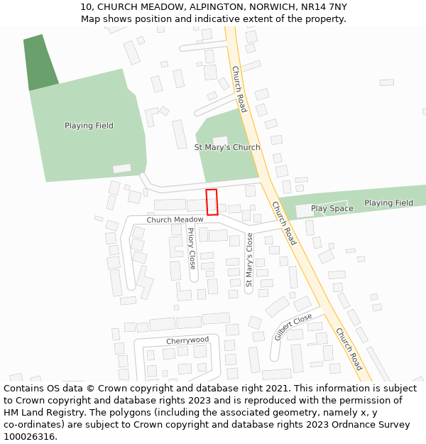 10, CHURCH MEADOW, ALPINGTON, NORWICH, NR14 7NY: Location map and indicative extent of plot