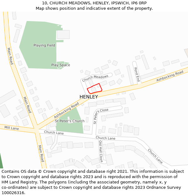 10, CHURCH MEADOWS, HENLEY, IPSWICH, IP6 0RP: Location map and indicative extent of plot