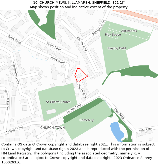 10, CHURCH MEWS, KILLAMARSH, SHEFFIELD, S21 1JY: Location map and indicative extent of plot