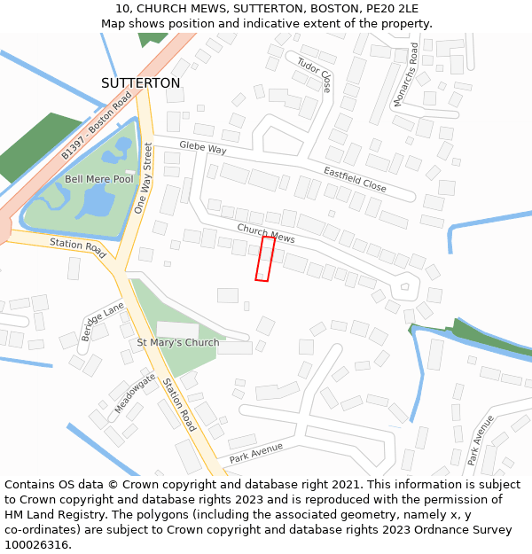 10, CHURCH MEWS, SUTTERTON, BOSTON, PE20 2LE: Location map and indicative extent of plot