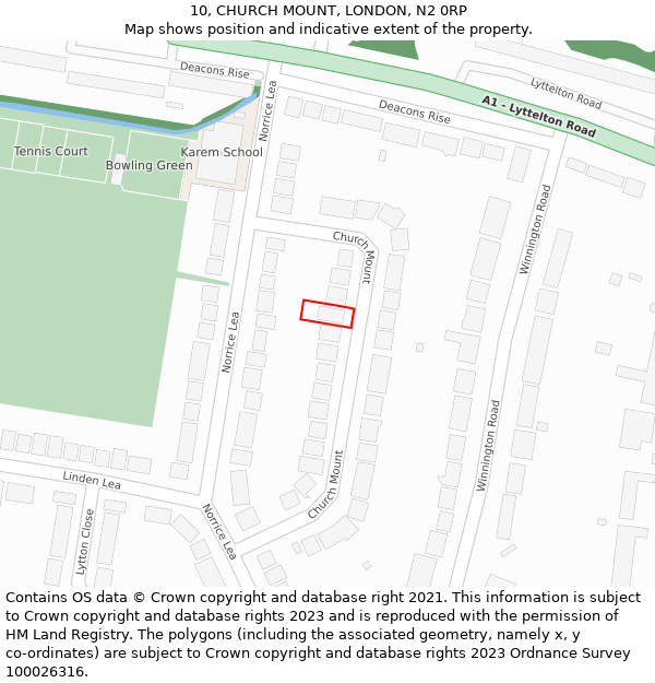 10, CHURCH MOUNT, LONDON, N2 0RP: Location map and indicative extent of plot