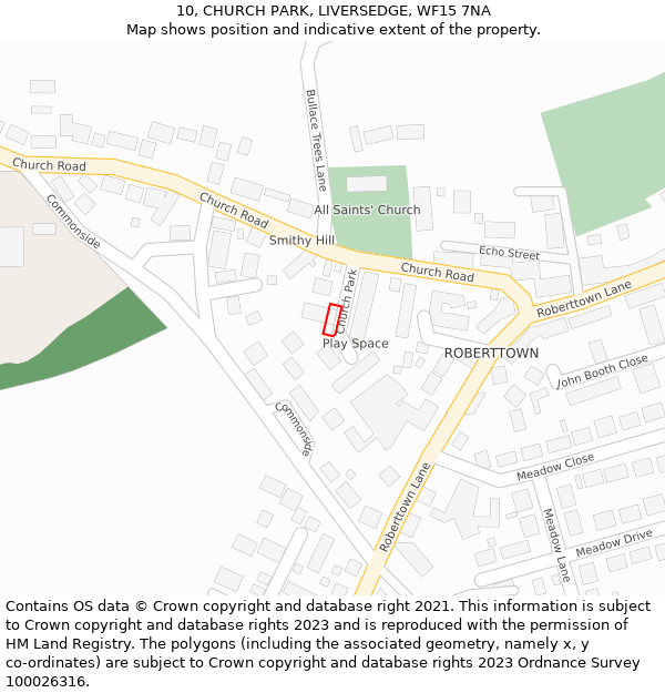 10, CHURCH PARK, LIVERSEDGE, WF15 7NA: Location map and indicative extent of plot