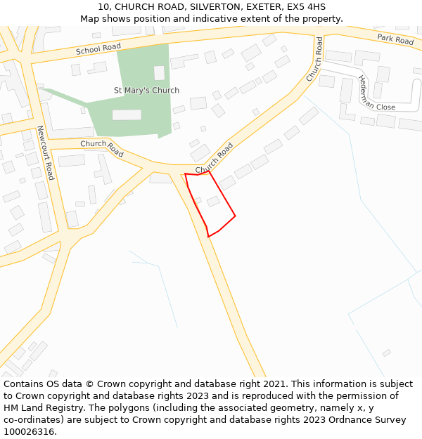 10, CHURCH ROAD, SILVERTON, EXETER, EX5 4HS: Location map and indicative extent of plot