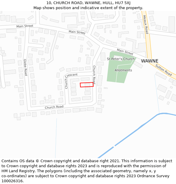 10, CHURCH ROAD, WAWNE, HULL, HU7 5XJ: Location map and indicative extent of plot