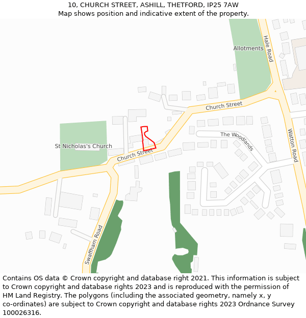 10, CHURCH STREET, ASHILL, THETFORD, IP25 7AW: Location map and indicative extent of plot