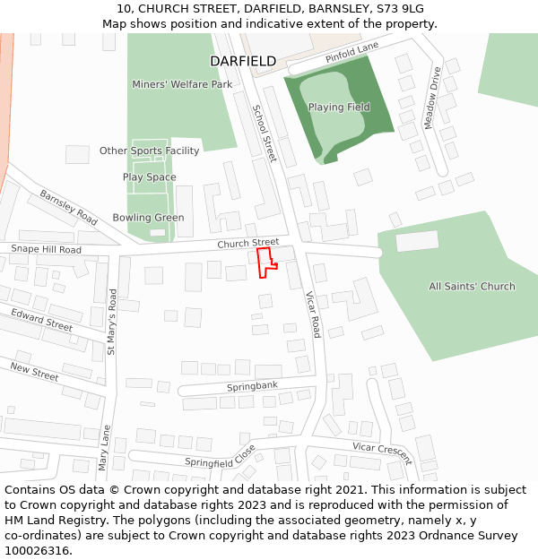 10, CHURCH STREET, DARFIELD, BARNSLEY, S73 9LG: Location map and indicative extent of plot