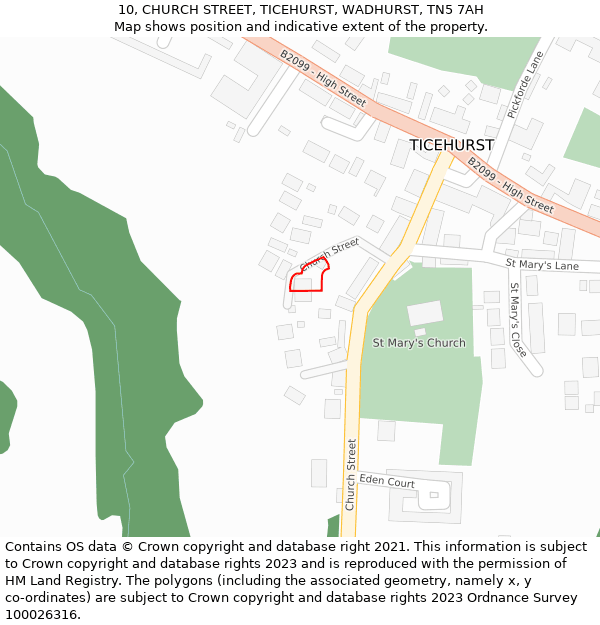 10, CHURCH STREET, TICEHURST, WADHURST, TN5 7AH: Location map and indicative extent of plot