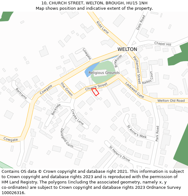 10, CHURCH STREET, WELTON, BROUGH, HU15 1NH: Location map and indicative extent of plot