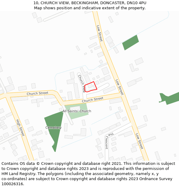 10, CHURCH VIEW, BECKINGHAM, DONCASTER, DN10 4PU: Location map and indicative extent of plot