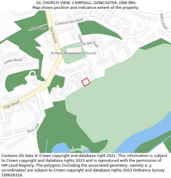 10, CHURCH VIEW, CAMPSALL, DONCASTER, DN6 9RA: Location map and indicative extent of plot