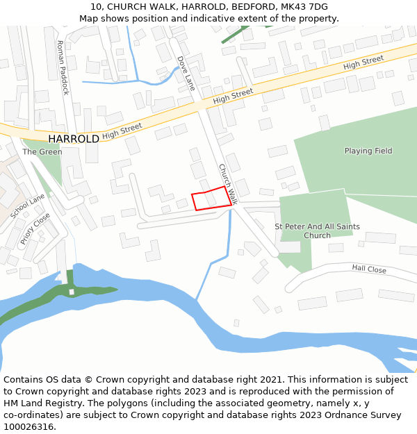 10, CHURCH WALK, HARROLD, BEDFORD, MK43 7DG: Location map and indicative extent of plot