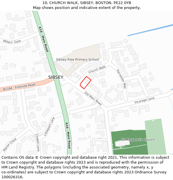 10, CHURCH WALK, SIBSEY, BOSTON, PE22 0YB: Location map and indicative extent of plot