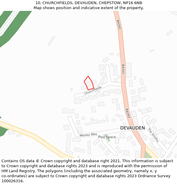 10, CHURCHFIELDS, DEVAUDEN, CHEPSTOW, NP16 6NB: Location map and indicative extent of plot