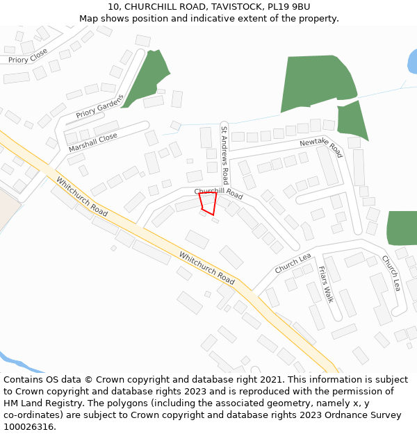 10, CHURCHILL ROAD, TAVISTOCK, PL19 9BU: Location map and indicative extent of plot