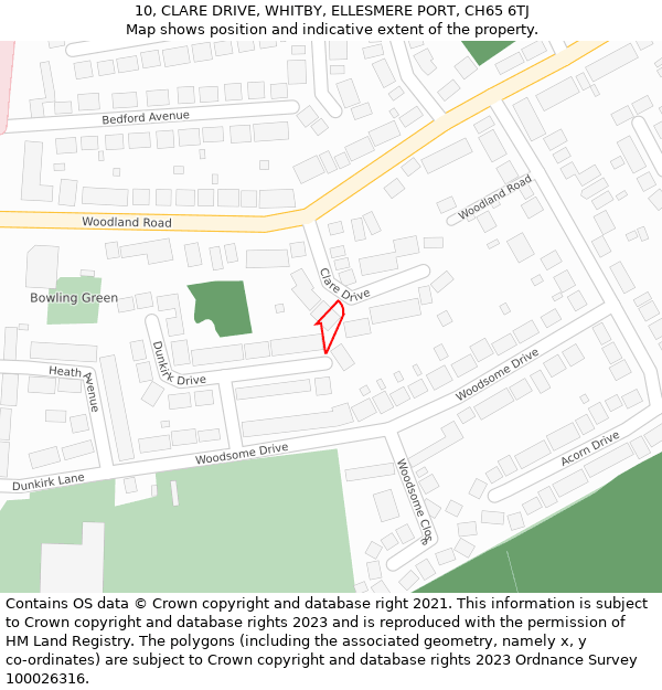 10, CLARE DRIVE, WHITBY, ELLESMERE PORT, CH65 6TJ: Location map and indicative extent of plot