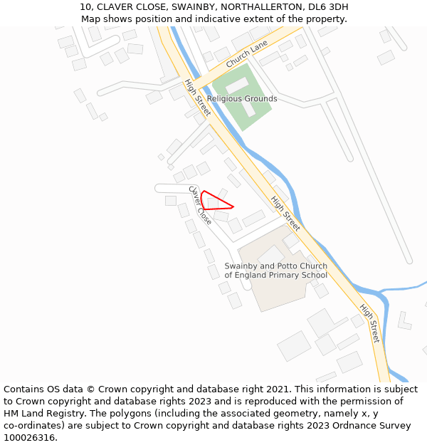 10, CLAVER CLOSE, SWAINBY, NORTHALLERTON, DL6 3DH: Location map and indicative extent of plot