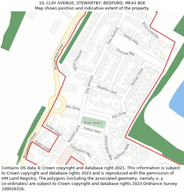 10, CLAY AVENUE, STEWARTBY, BEDFORD, MK43 9GE: Location map and indicative extent of plot