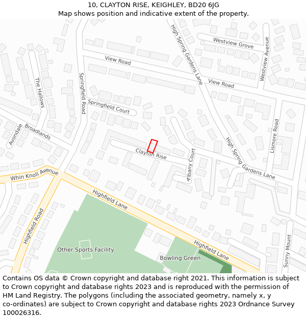 10, CLAYTON RISE, KEIGHLEY, BD20 6JG: Location map and indicative extent of plot