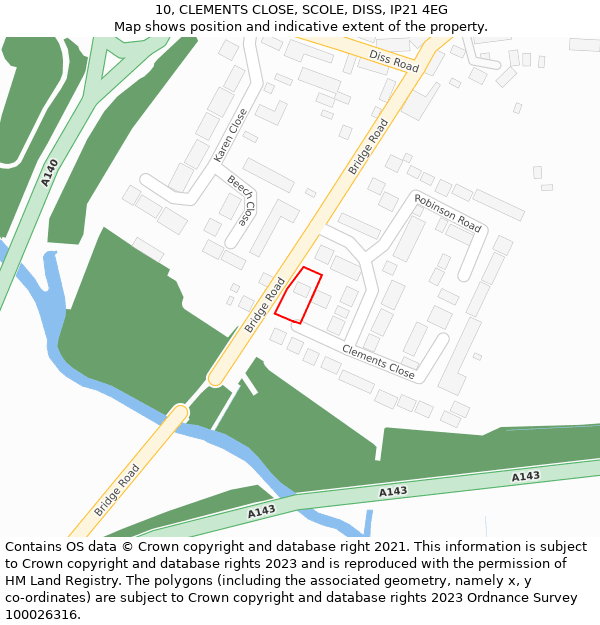 10, CLEMENTS CLOSE, SCOLE, DISS, IP21 4EG: Location map and indicative extent of plot