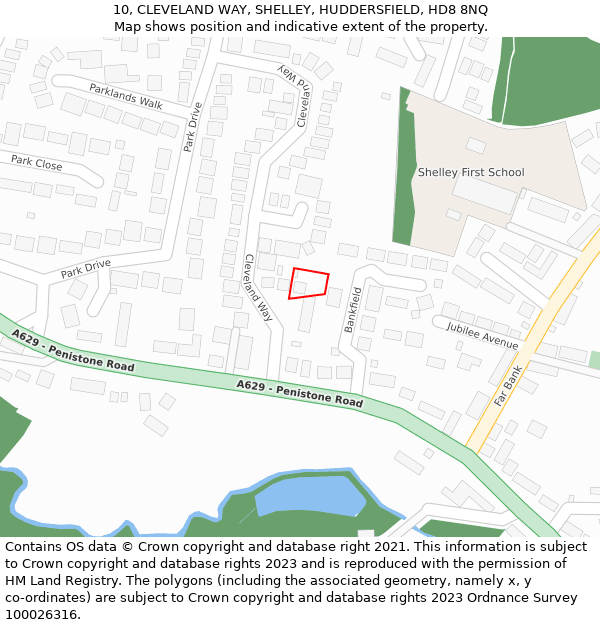 10, CLEVELAND WAY, SHELLEY, HUDDERSFIELD, HD8 8NQ: Location map and indicative extent of plot